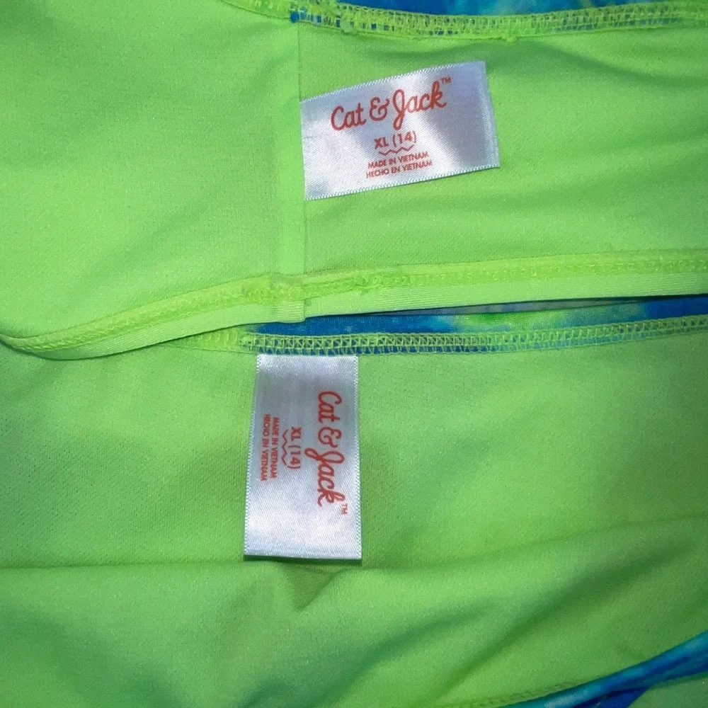 Cat & Jack Girls Ruffle Bikini Set Blue Green Tie‎ Dye 2-Pc Swimsuit XL
